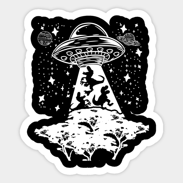 Prehistoric Vintage Dinosaur Alien Abduction Shirt Sticker by biNutz